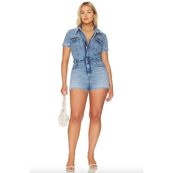 GOOD AMERICAN Fit For Success Short Jumpsuit Blue274 Womens Size 8 5XL - Picture 1 of 7